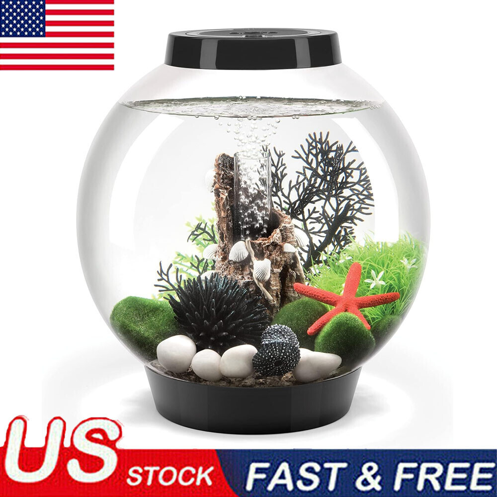 4-Gallon Round Acrylic Aquarium with White LED Lights Compact Durable Tabletop Tank