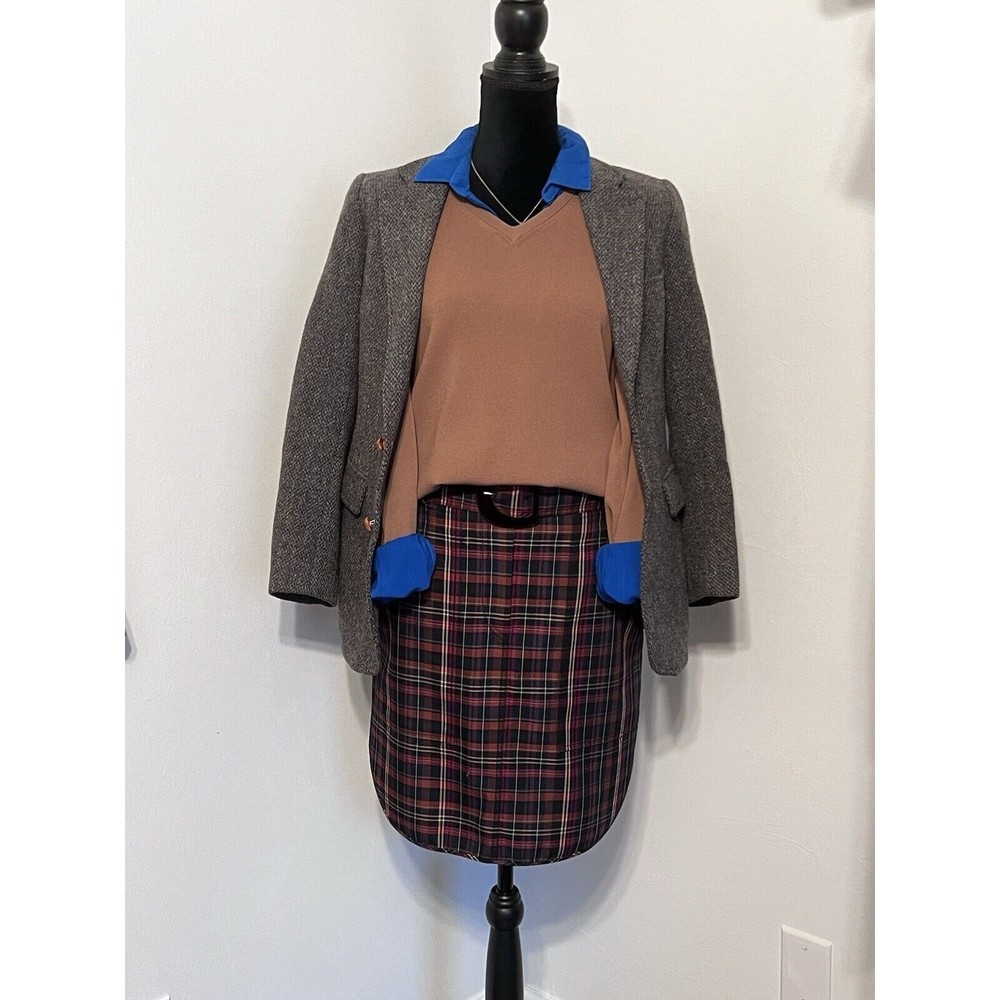 Women's Sandro Paris Mini Skirt with Belt Pockets Plaid Size 8 Preppy Academia Style
