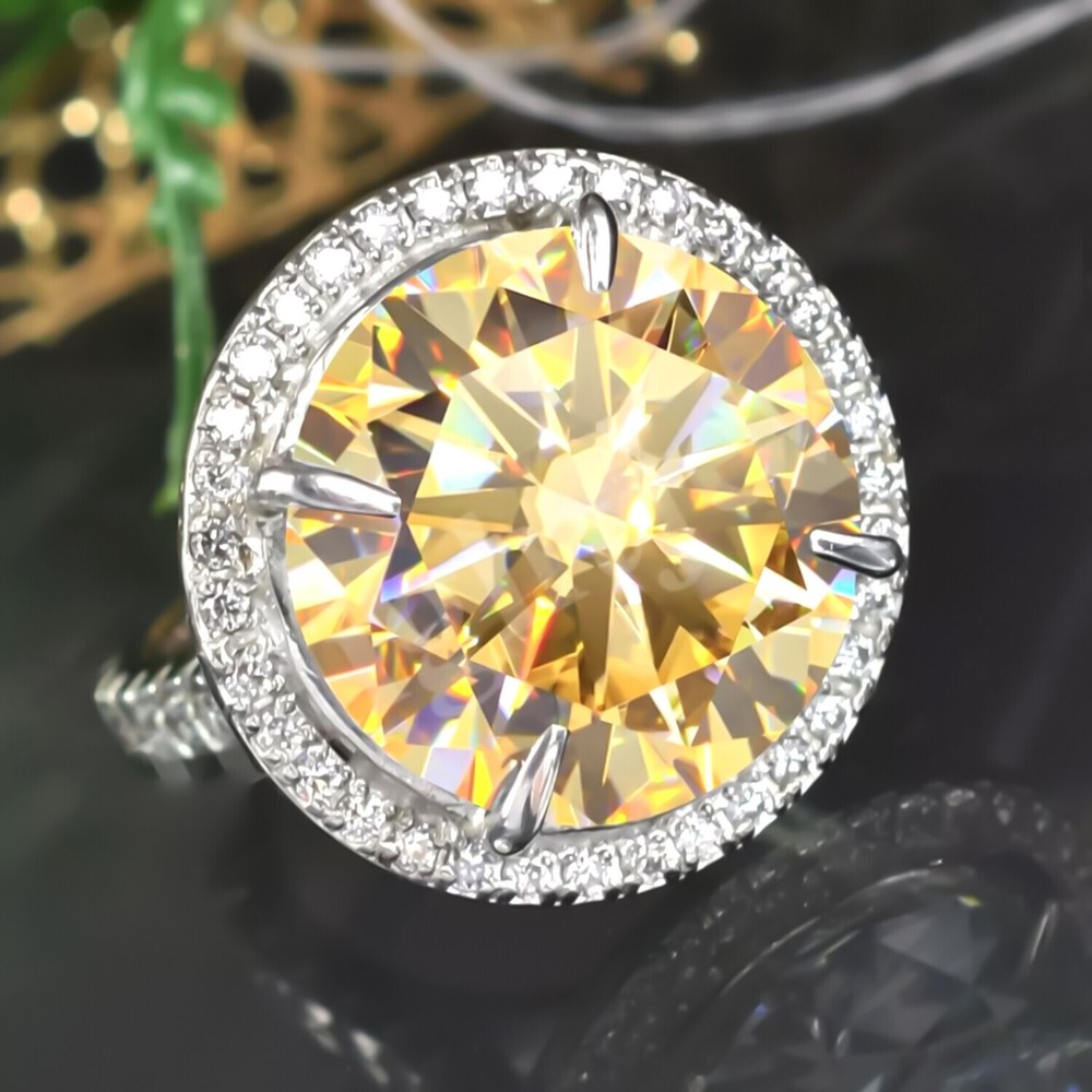 35.20 Ct Round Cut Champagne Treated Diamond Ring in 925 Silver Gift