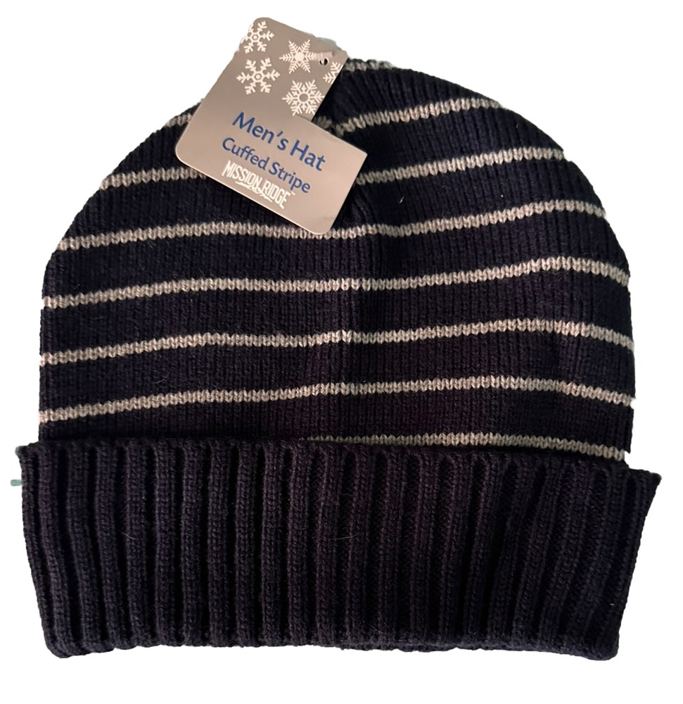 Men's Striped Cuffed Beanie - Warm Thick Winter Knit Hat