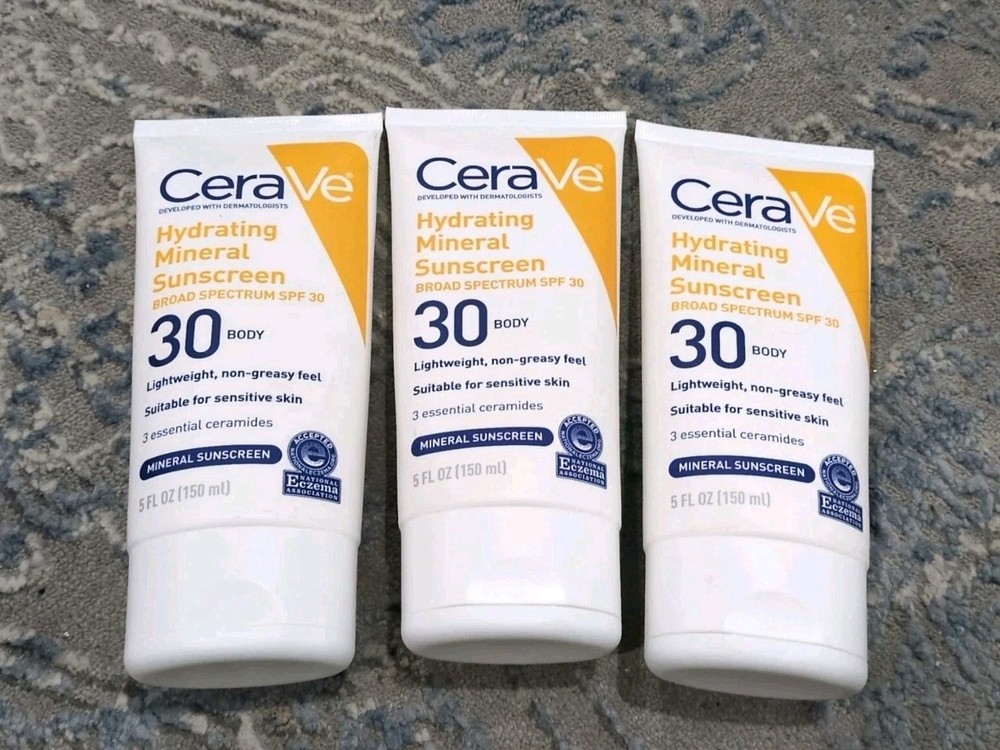 CeraVe SPF 30 Hydrating Mineral Sunscreen Body Lotion 5 oz 3-Pack Exp 12/2025