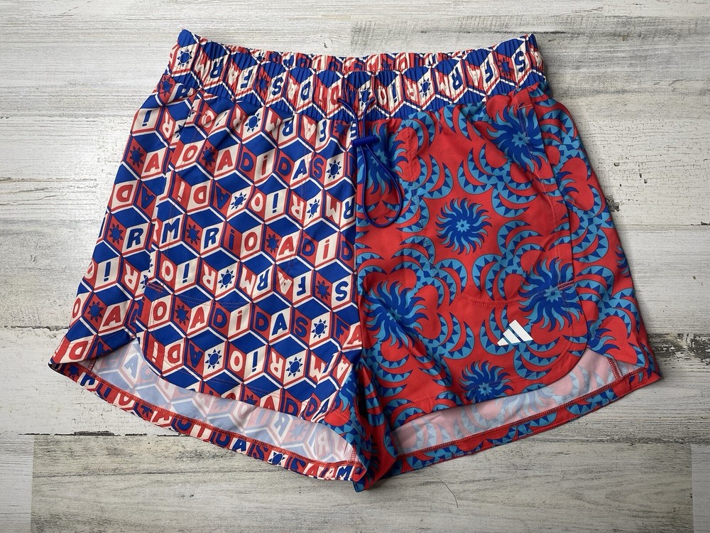Adidas X Farm Rio Pacer Shorts Bright Red Blue All Over Print Women’s Size: S