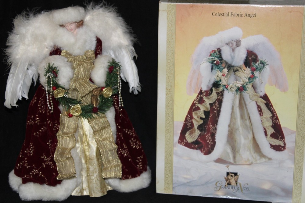 GRANDEUR NOEL PORCELAIN FABRIC ANGEL TREE TOPPER
