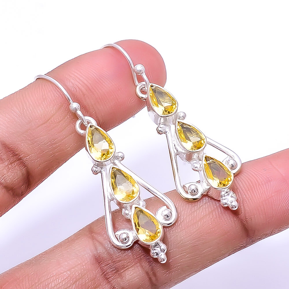 Citrine Multi-Collet 925 Sterling Silver Earrings Valentine Gift 1.95
