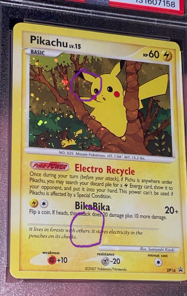 2007 Pokemon Diamond & Pearl Pikachu Promo DP16 Holo BLEED ERROR 2 SWIRLS PSA 7
