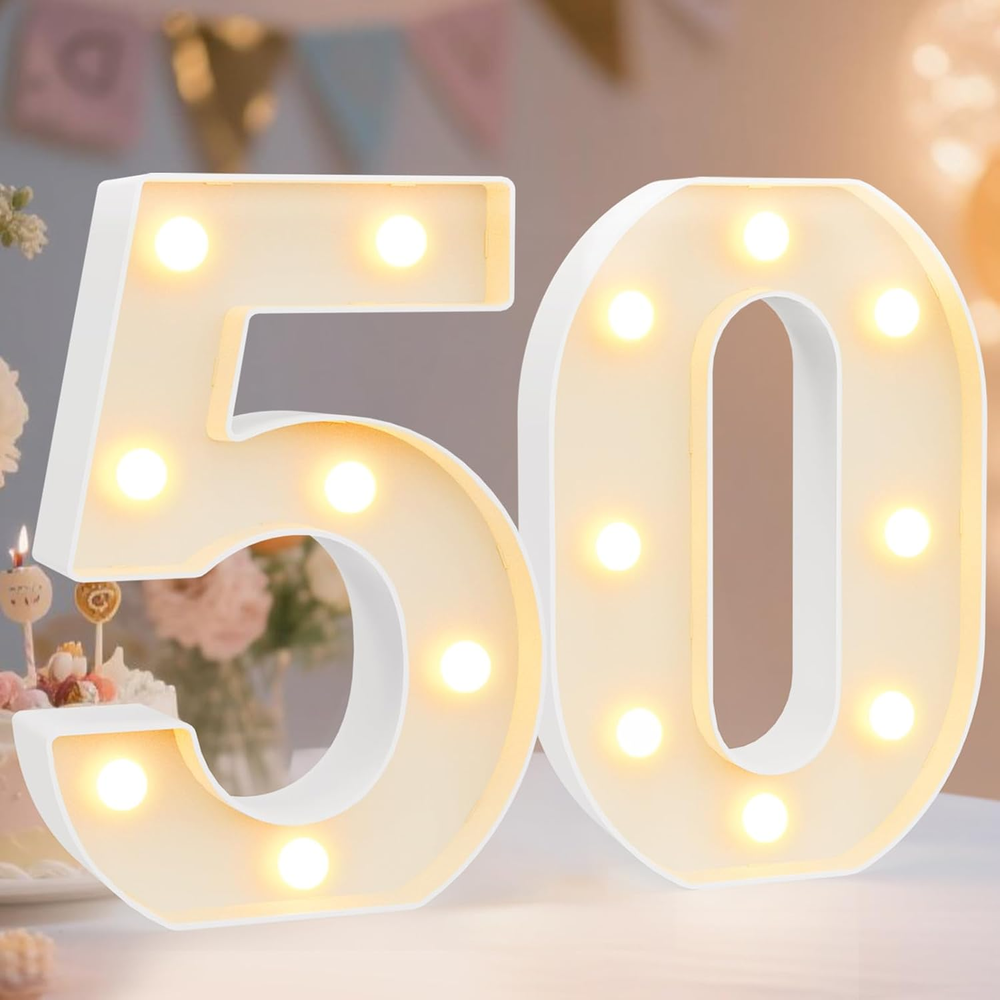 50Th Birthday Decorations for Women Men, Light up Numbers 50 for Party Table Bac