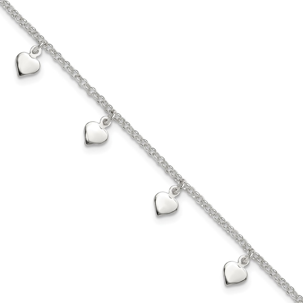 925 Sterling Silver Heart Anklet 10