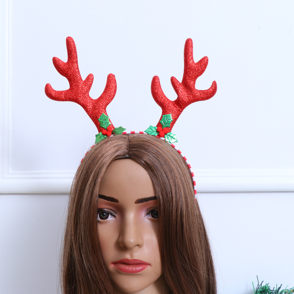 Cute Reindeer Headband Christmas Costume Accessory Red Sequins Antler