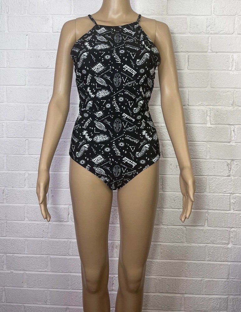Harry Potter One Piece Swimsuit Medium  Black Spells Wands Crisscross