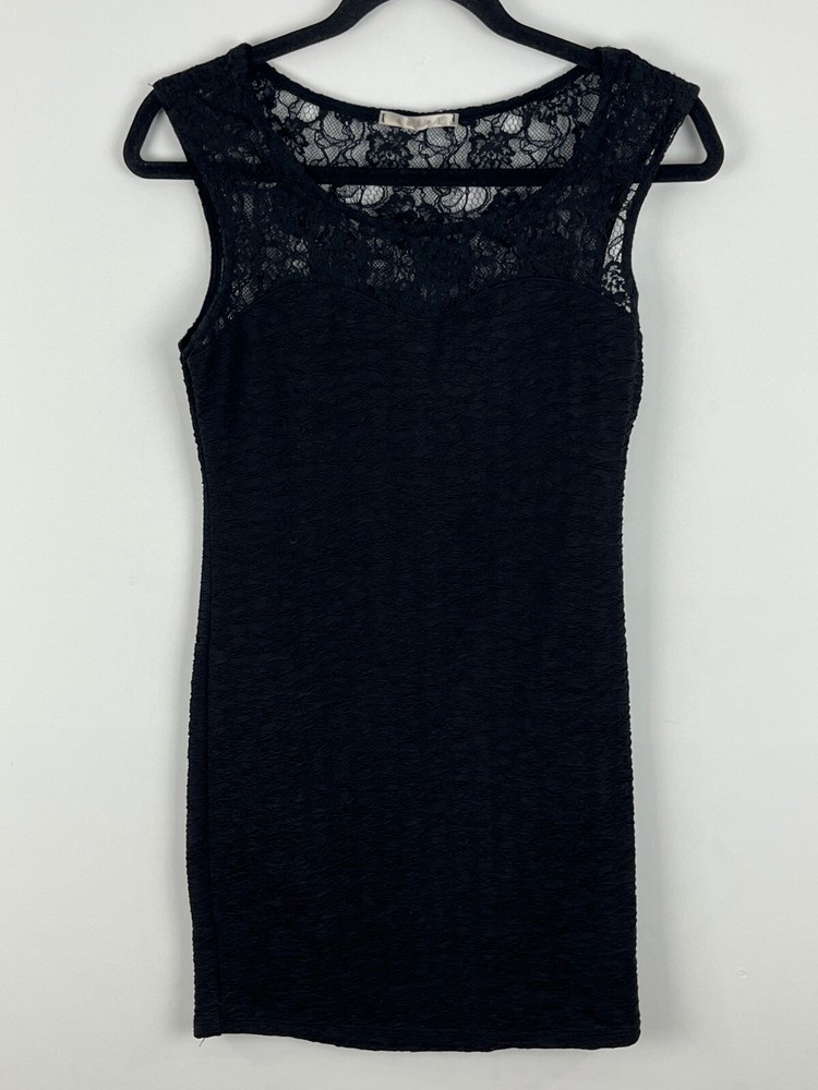 Black Bodycon Mini Dress Size L Sleeveless Round Neck Wide Strap Stretchy Fit