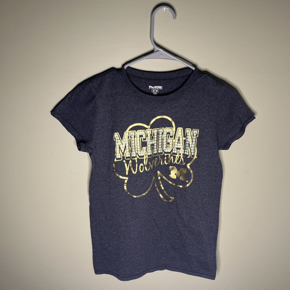 Michigan Wolverines Women’s Pro Edge Medium Clover Tee - Grey And Gold
