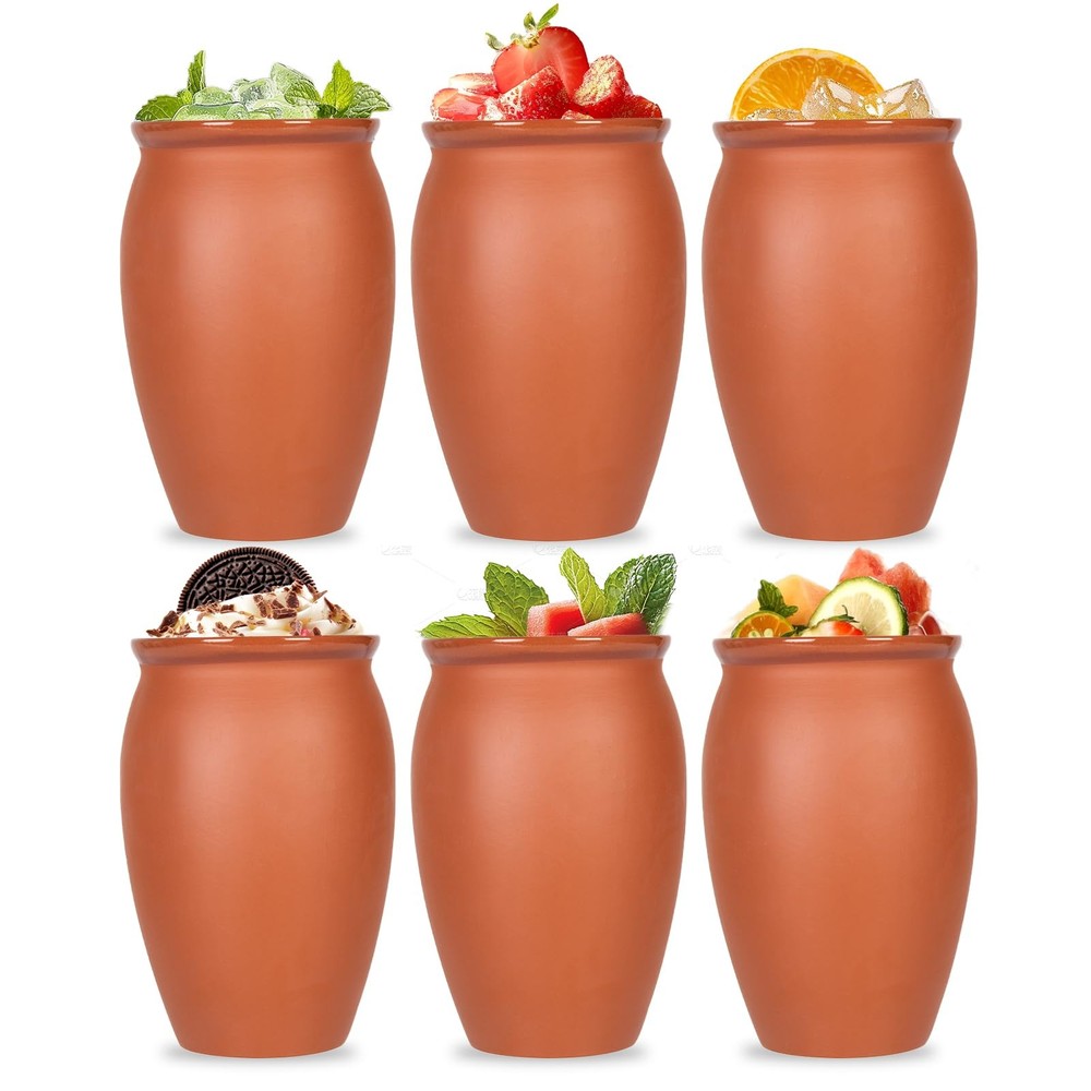 FirstGift 6-Pack Cantaritos de Barro Mexicanos – 12 oz Handmade Clay Cups for...