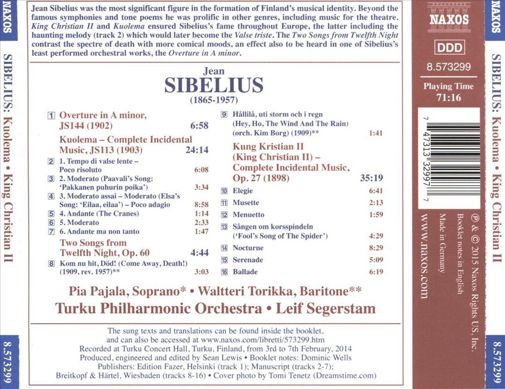 LEIF SEGERSTAM / TURKU PHILHARMONIC ORCHESTRA SIBELIUS: KUOLEMA; KING CHRISTIAN