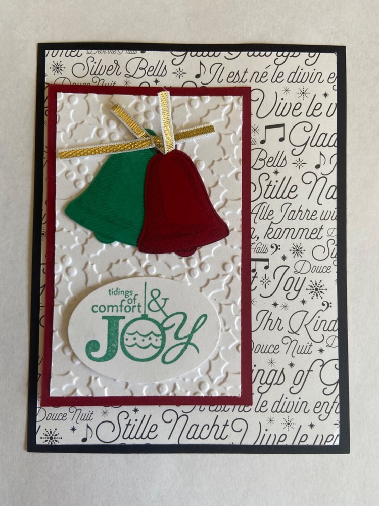Seasonal bells Christmas comfort joy card kit of 10 made w/ Stampin' Up!-image