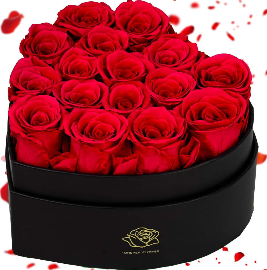 16 Forever Flower Heart Shape Box - Preserved Roses, Immortal Roses Gift for Her