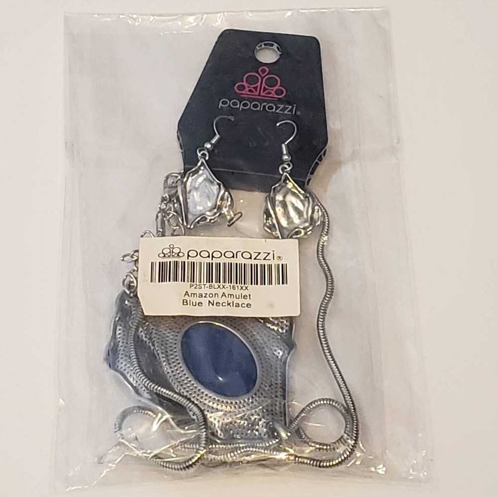 Paparazzi Amazon Amulet Blue Necklace Earring Set Boho Artsy