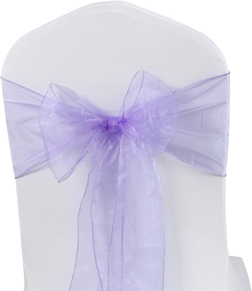 50-Pack Lavender Organza Chair Sashes Chiffon Ties Universal Knot Bows