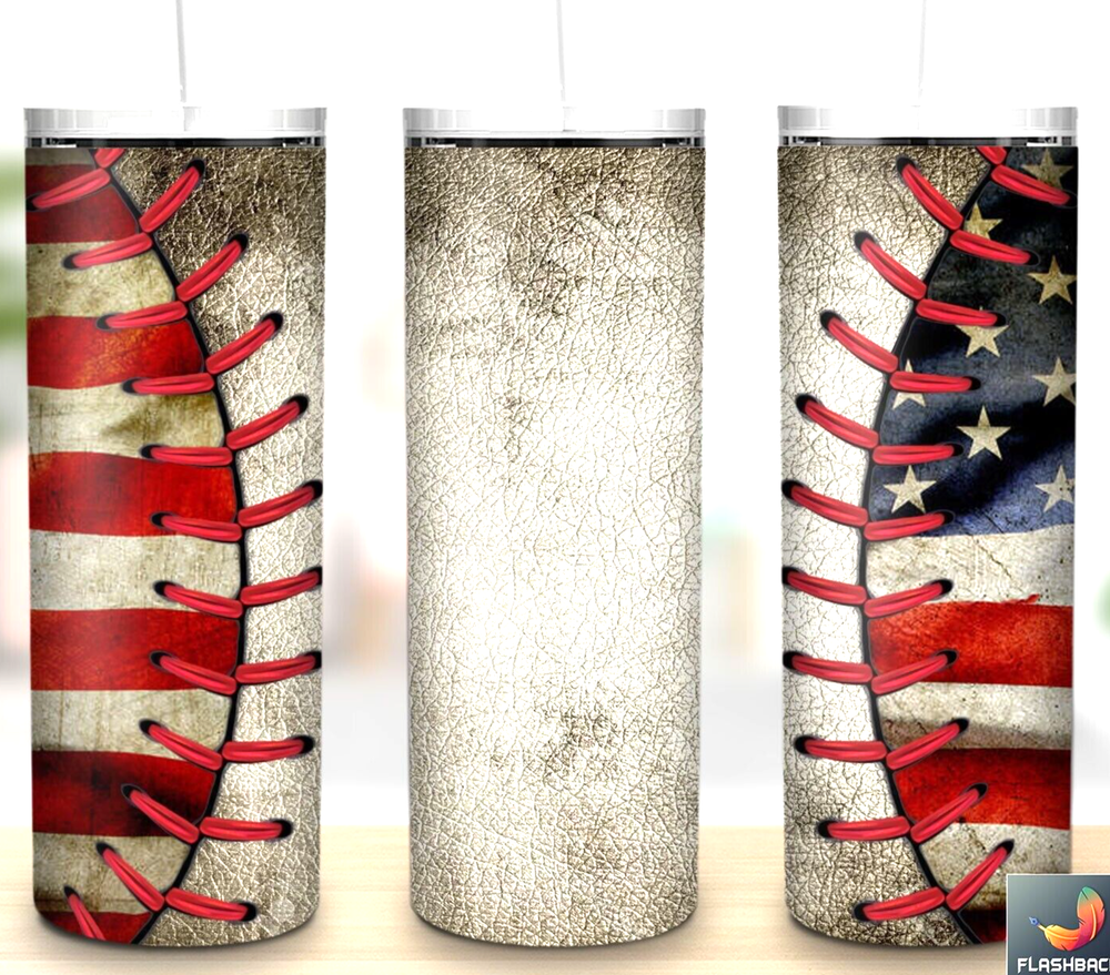 Fathers Day Baseball American Flag Multicolor 20oz Insulated Tumbler Straw New