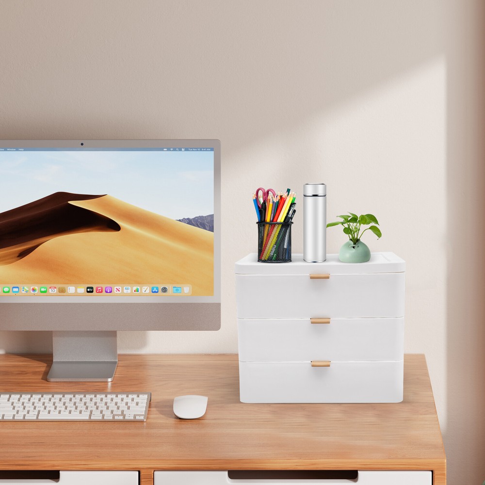 Desktop Storage Box 3-layer Jewelry Box Desk Organizer W/ Drawer Organizer Box