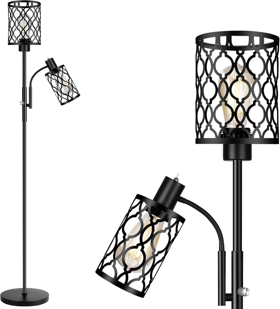 72 Inch Adjustable Black Farmhouse Floor Lamp for Living Room Reading Light