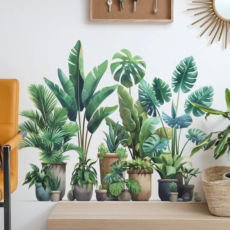 Wall Sticker Potted Plants Garden Leaves Decal Removable Kitchen Room Home Decor