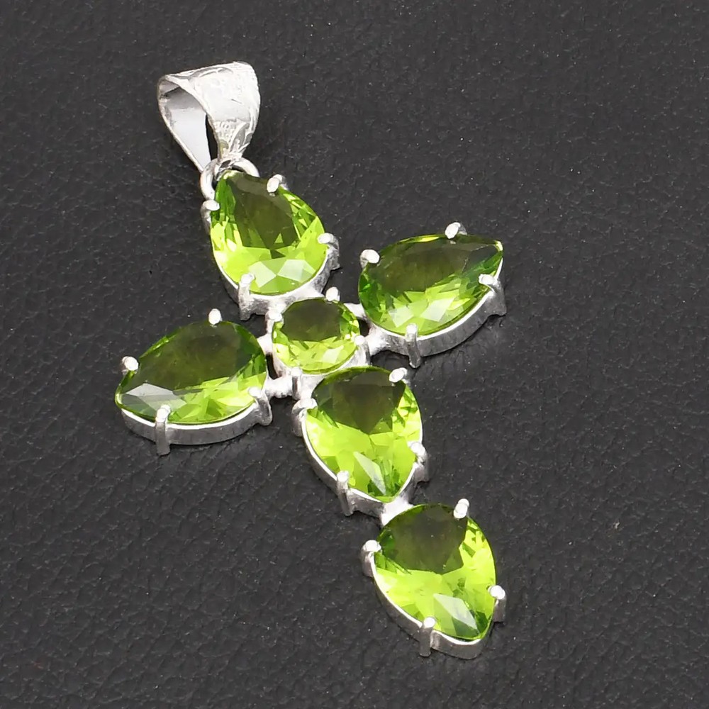Peridot Gemstone Ethnic Handmade Cross Pendant Jewelry For Gift 2.64