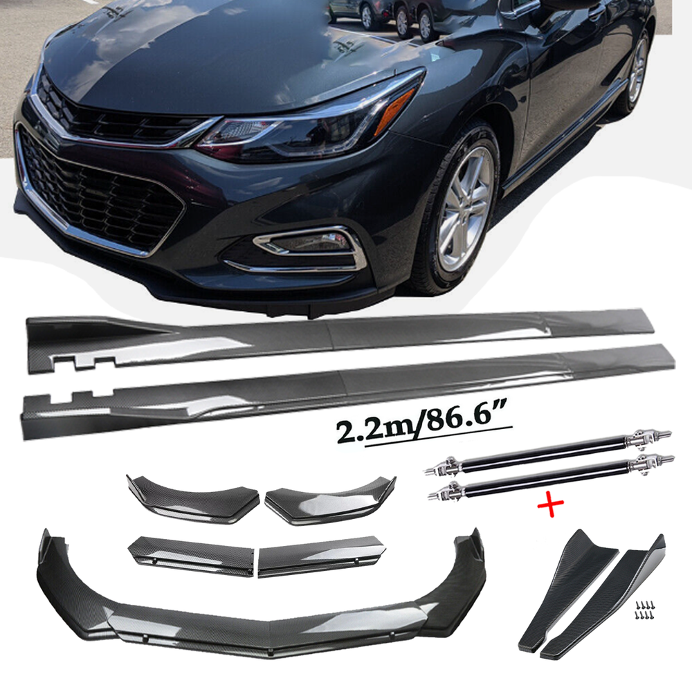 Carbon Fiber Front Bumper Chin Spoiler & Side Skirts for Chevy Cruze