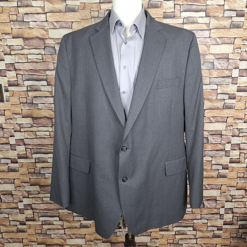 Stafford Jacket Suit Coat Mens 52L Solid Gray Wool Blend Double Vented
