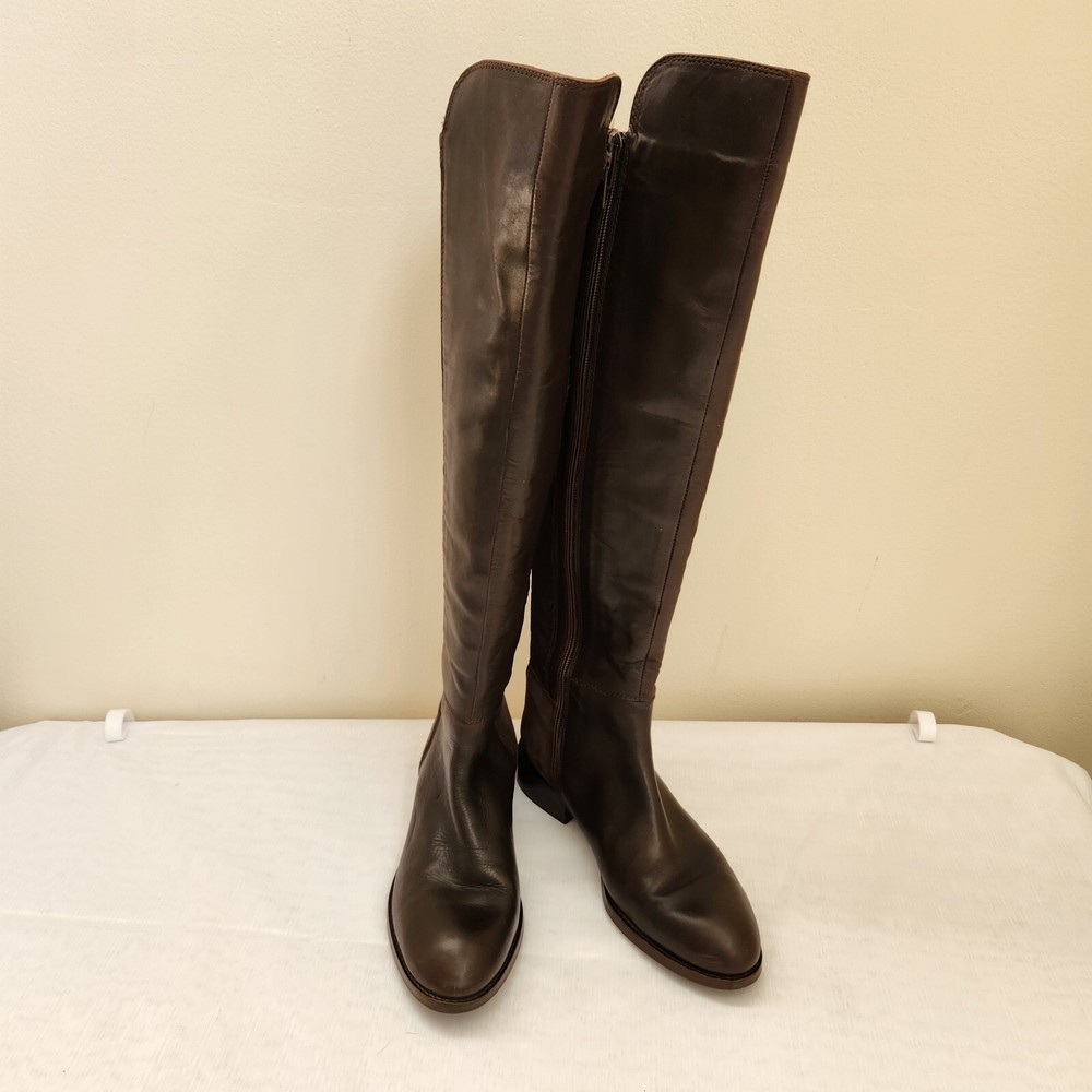 Luichiny Boots Women's 6 Brown Leather Knee High Almond Toe Zip Workwear Casual