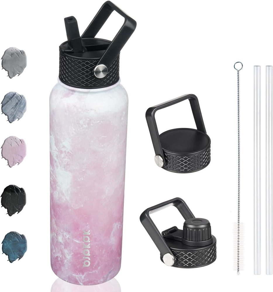 Insulated Water Bottles with Straw Lid, 40Oz Stainless Steel Water Bottles with