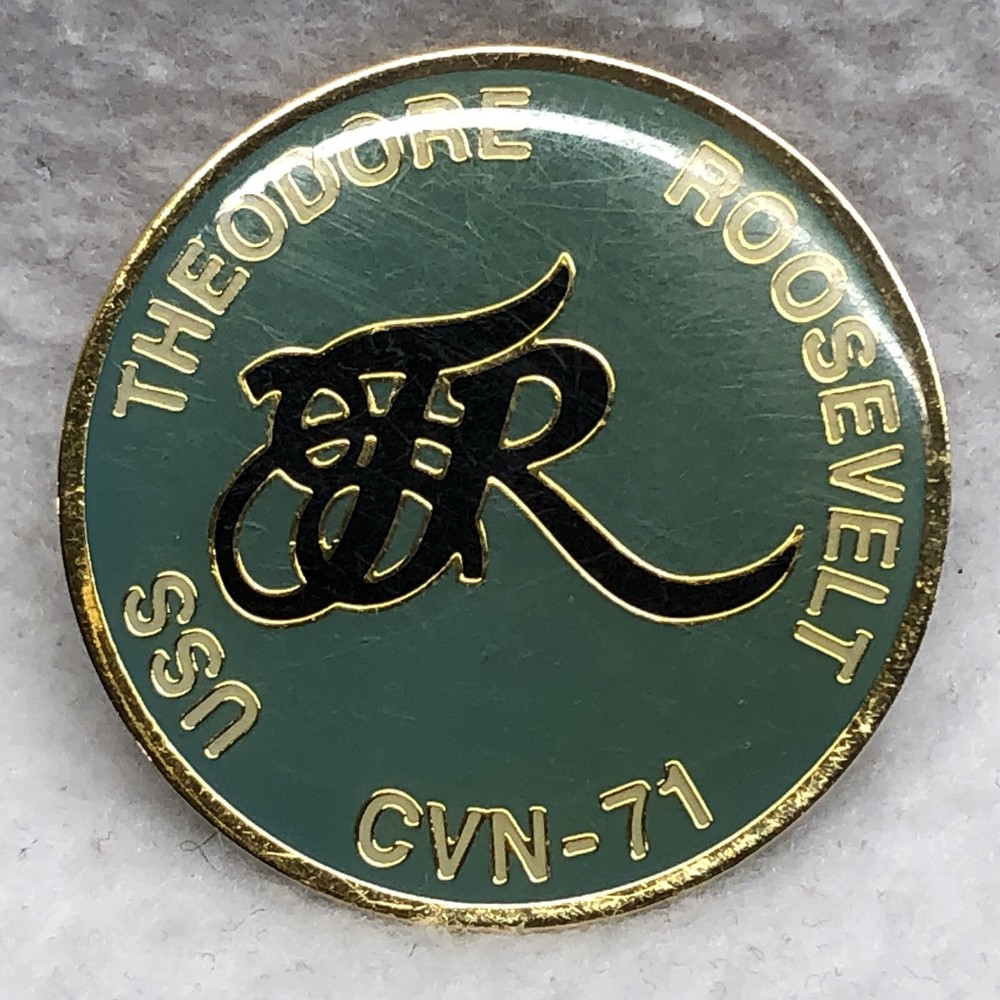 USS Theodore Roosevelt CVN-71 US NAVY Lapel Hat Pin Green Gold Tone Double Pins