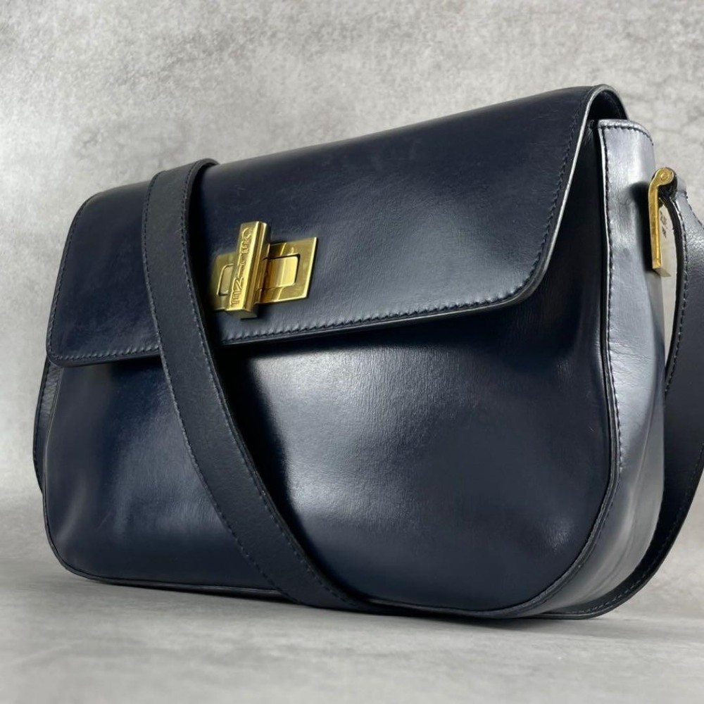 Celine Triomphe Leather Shoulder Bag with Turnlock Metal Detail