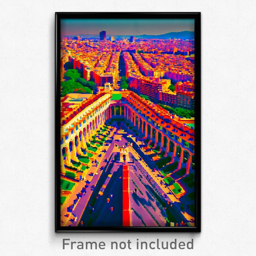 Pixel Art Poster - Humongous Barcelona (8 Bit Psychedelic Video Game Print)