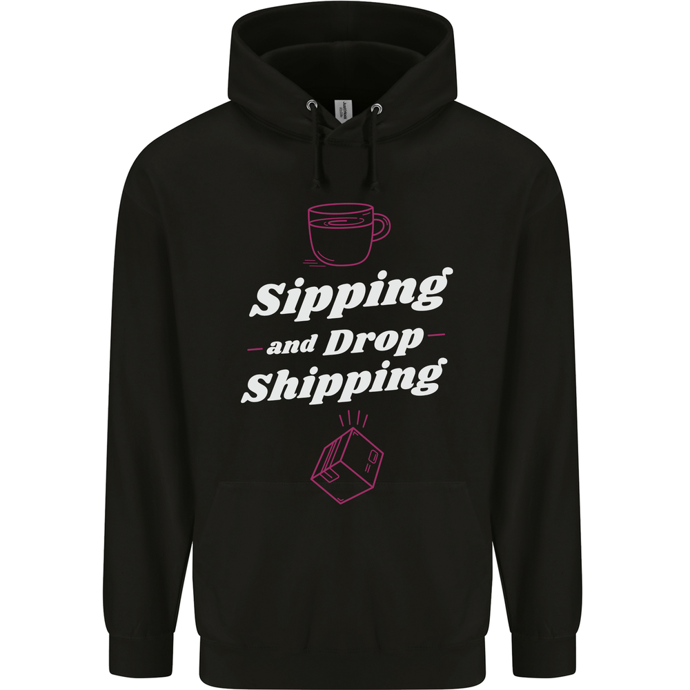 Sipping and Dropshipping Funny Coffee Work Mens 80% Cotton Hoodie