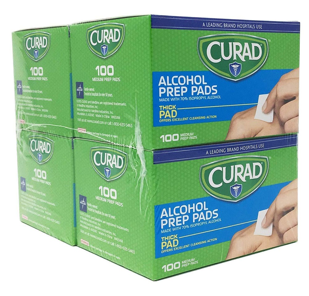 CURAD Alcohol Prep Pads (Pack of 4 Boxes), Thick Alcohol Swabs (Package May Vary