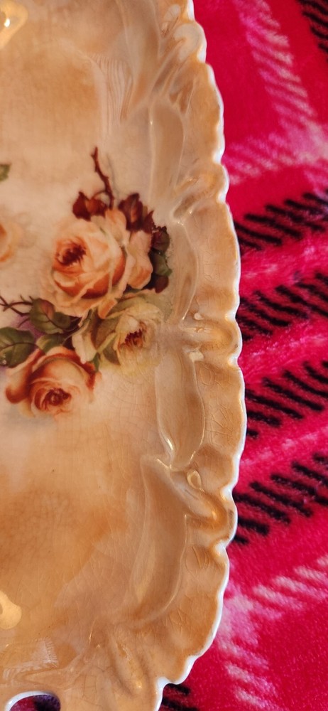 Vintage German Porcelain Oval Relish Dish with  Roses Designed