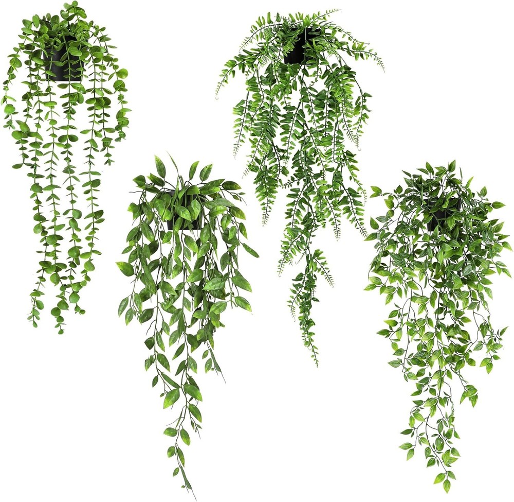 4pcs Artificial Hanging Potted Plants Faux Persian Greenery Decor