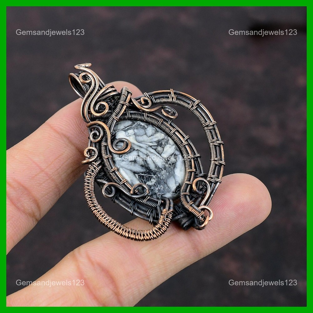 Mother's Day Copper Pinolith Jasper Wire-Wrapped Pendant Gift for Wife  -image