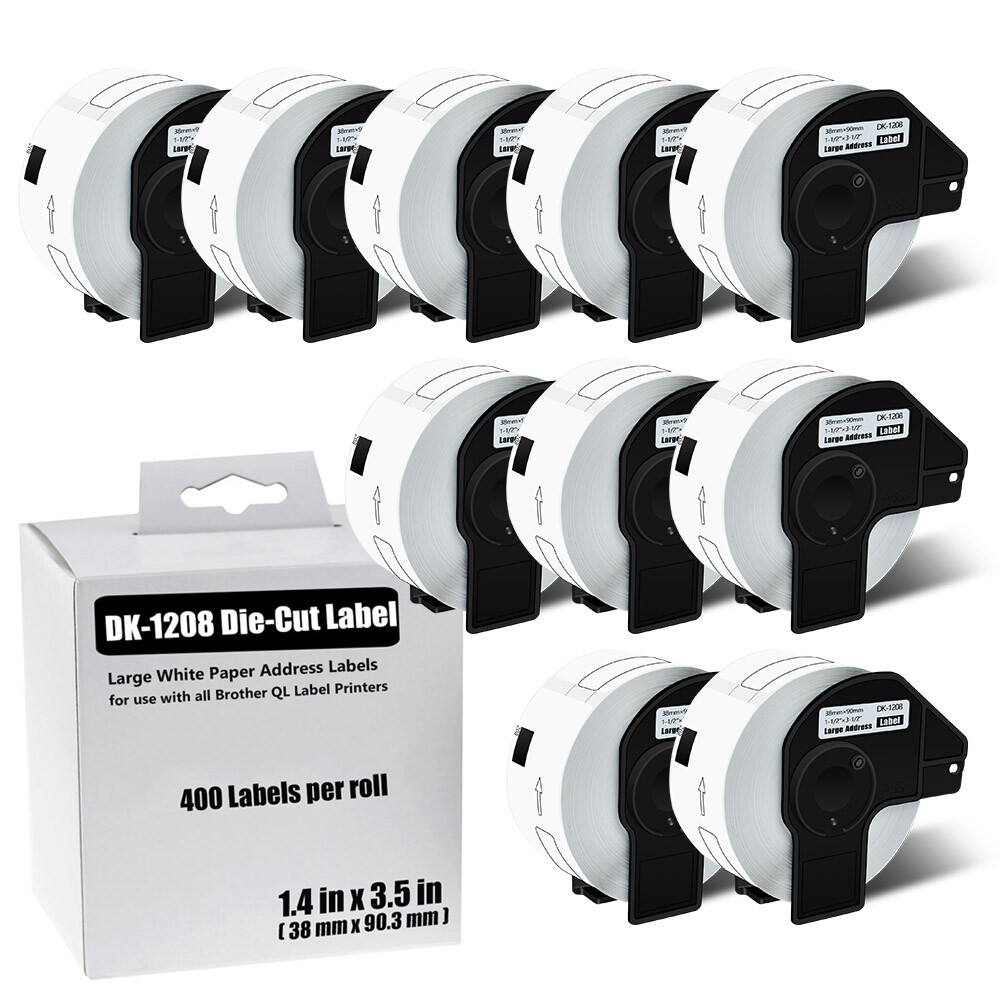 10 Rolls 1.4x3.5 Permanent Frame DK-1208 Labels for Brother QL Printers