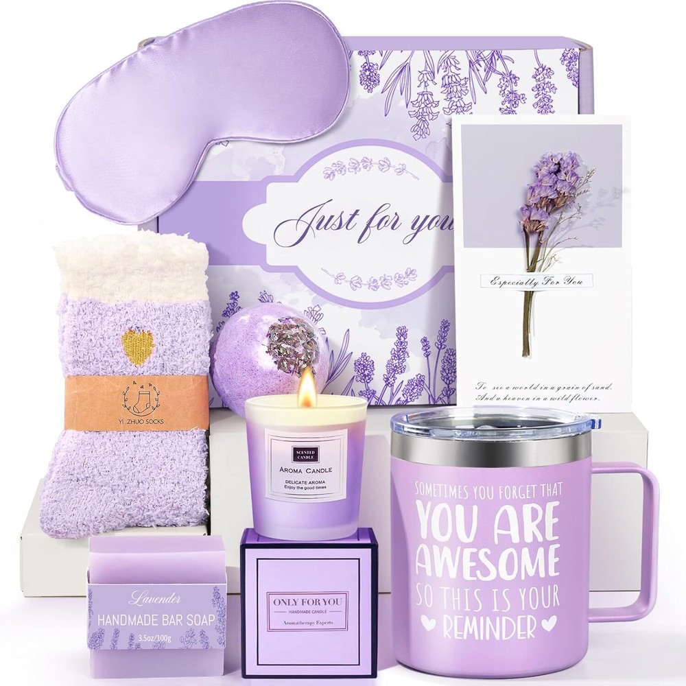 Birthday Gifts for Women Lavender Spa Candle Gift Basket for Women Mom Her