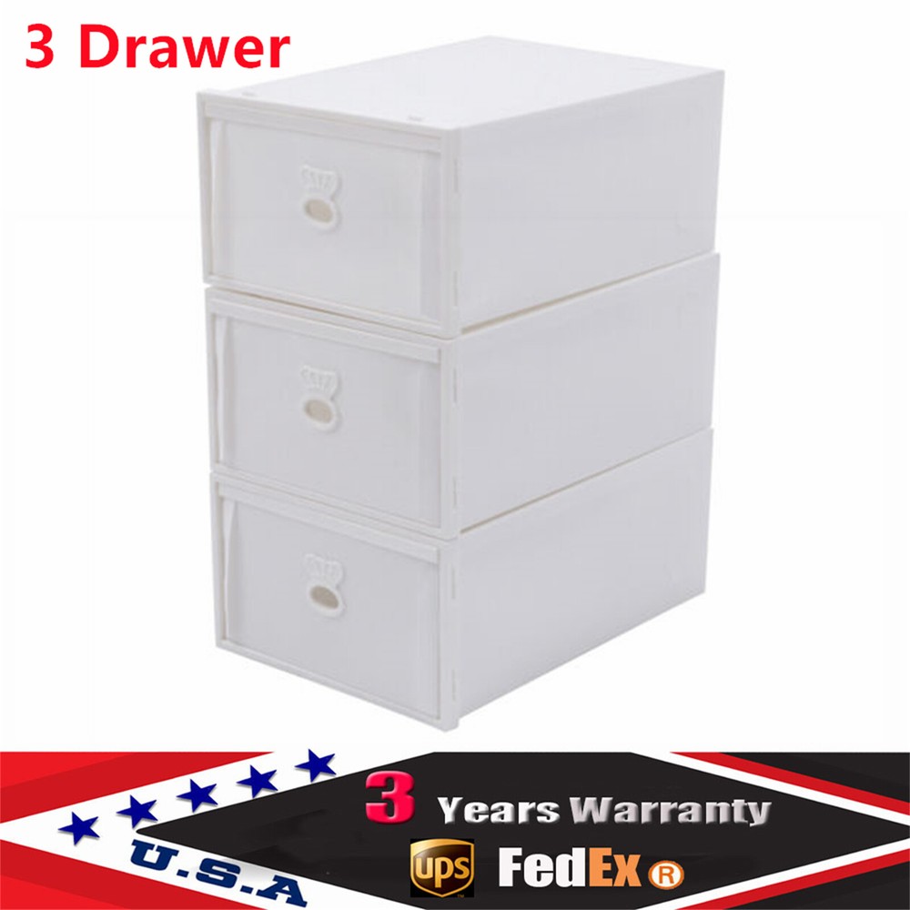 Plastic Storage Bin Cabinet Organizer Container Unit Boxes Stackable  3 Drawer