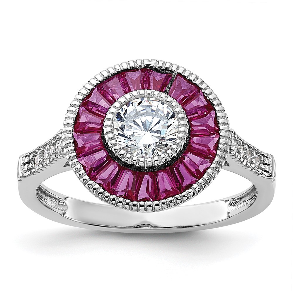 Sterling Silver Rhodium-plated Lab Created Ruby and Cubic Zirconia Ring Size 6