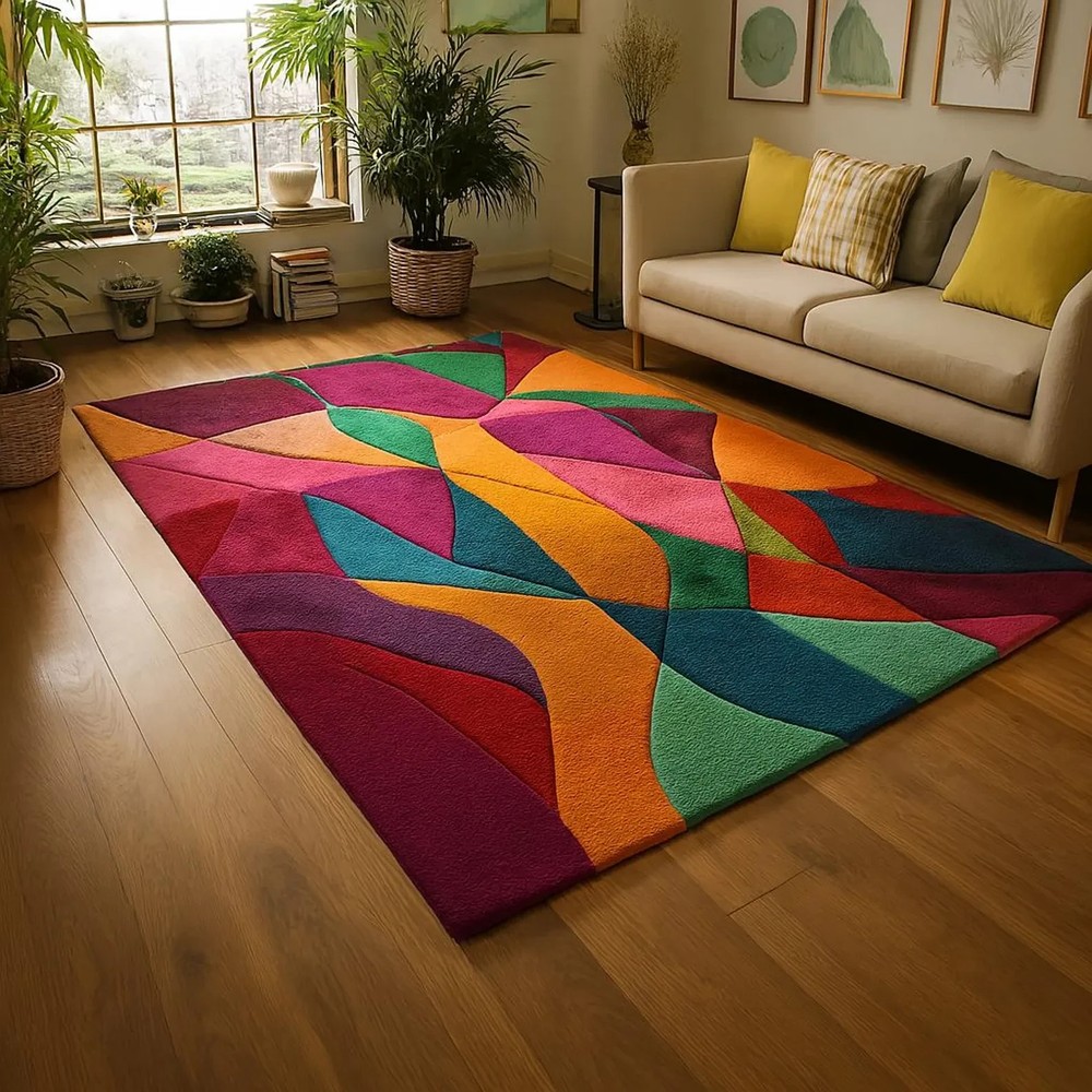 Hand Tufted Wool  Rug Multi Color Handmade Design Carpet Rug