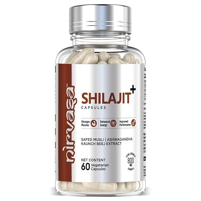 Nirvasa Shil--ajit 800mg , 60 Caps with Safed Musli, Ashwagandha, Kaunch Beej