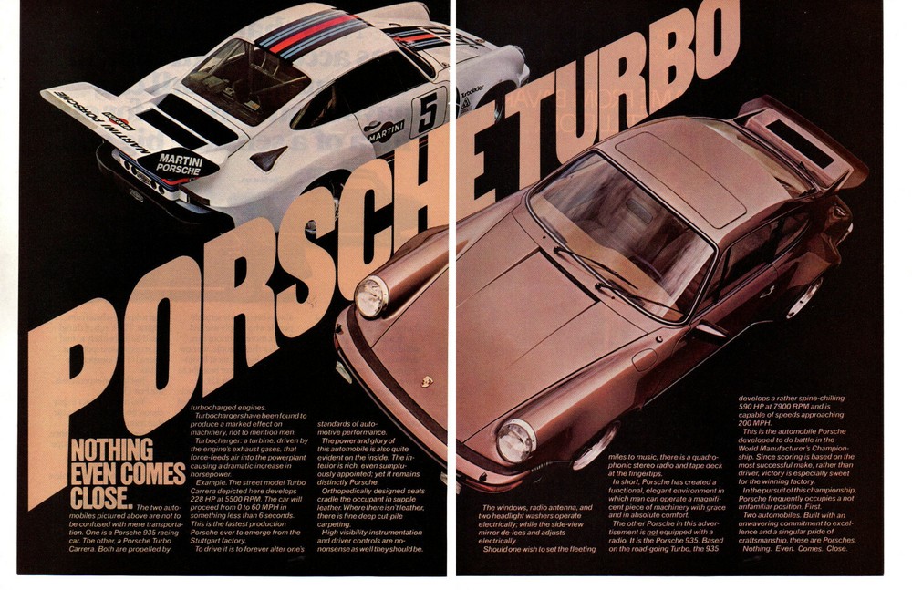 1977 Porsche Turbo & 935 Race Car Original 2-Page Vintage Print Ad