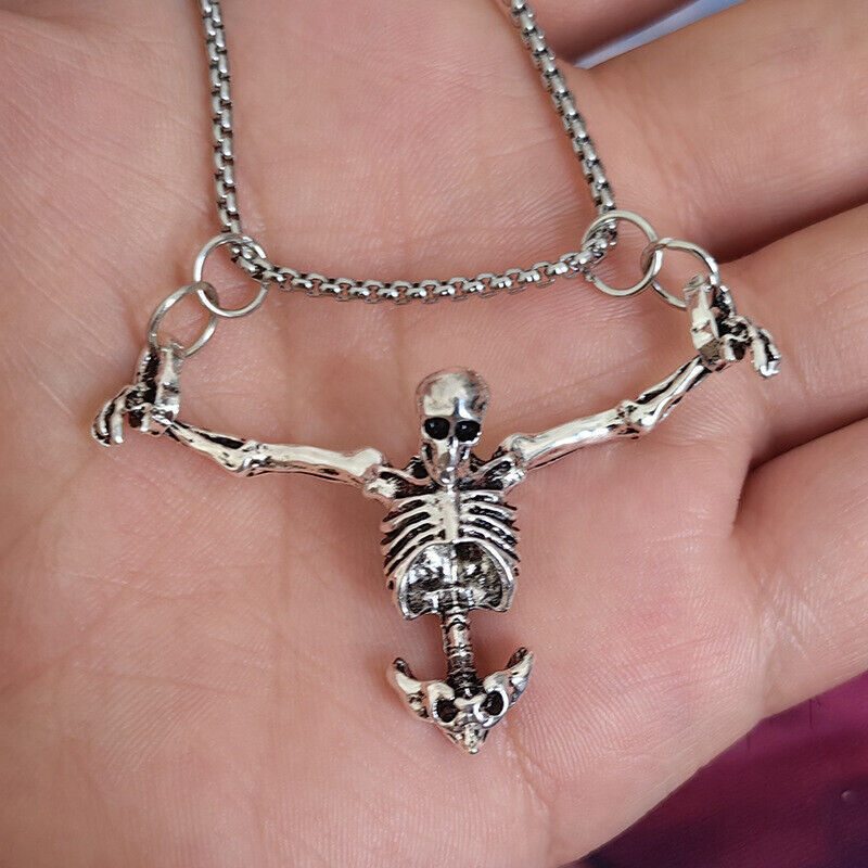 Men Women Punk Skeleton Skull Necklace Biker Rock Captivity Pendent Chain Gift