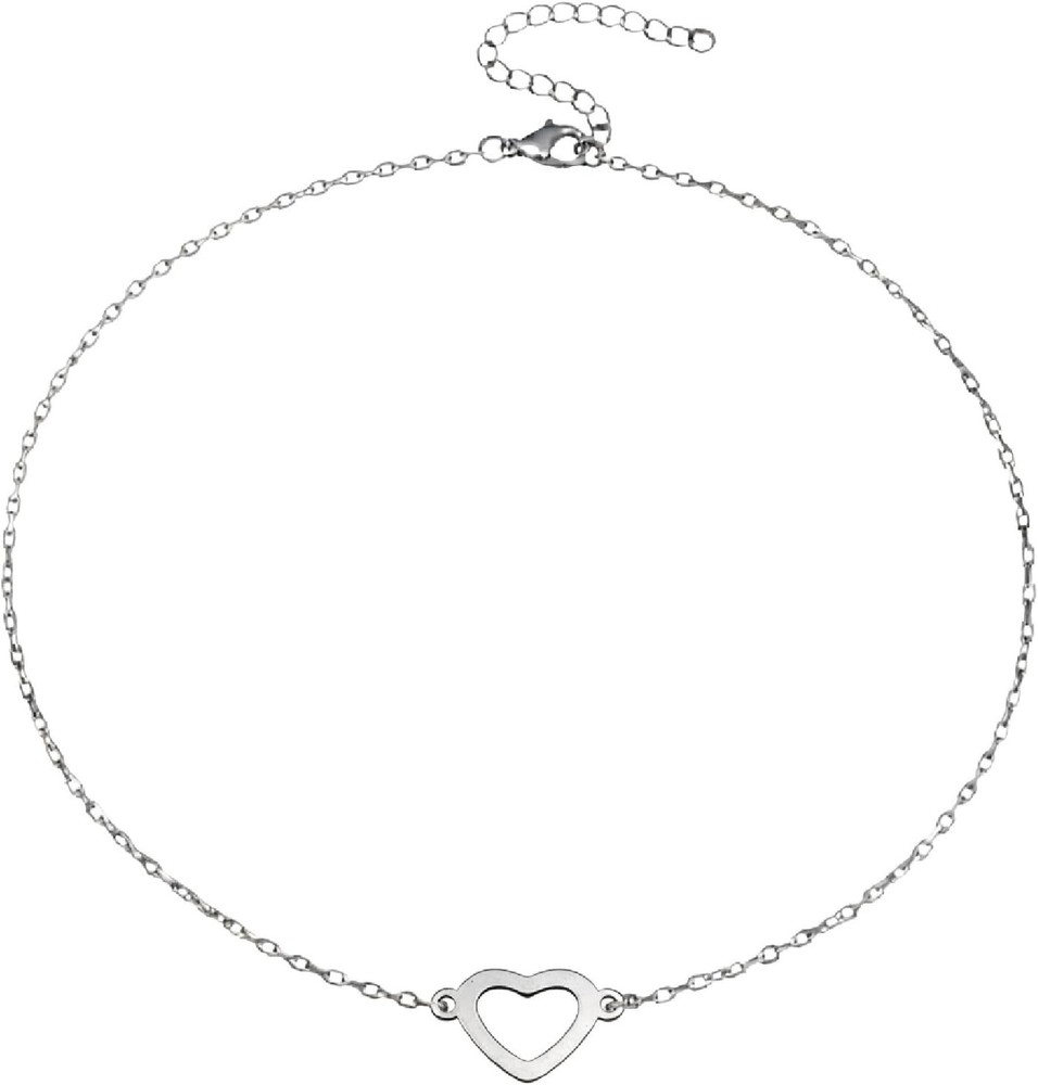 Stainless Steel Open Heart Dainty Choker, Handmade Adjustable Layering Necklace