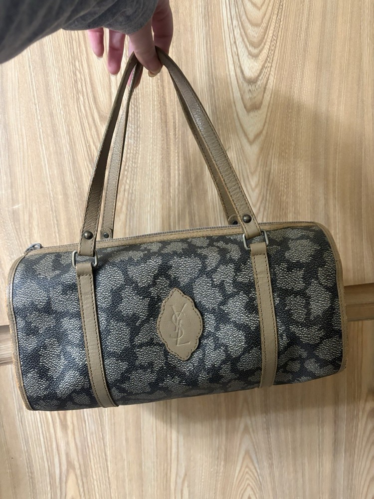 Auth SAINT LAURENT Hand Bag Embossed Leather Gray