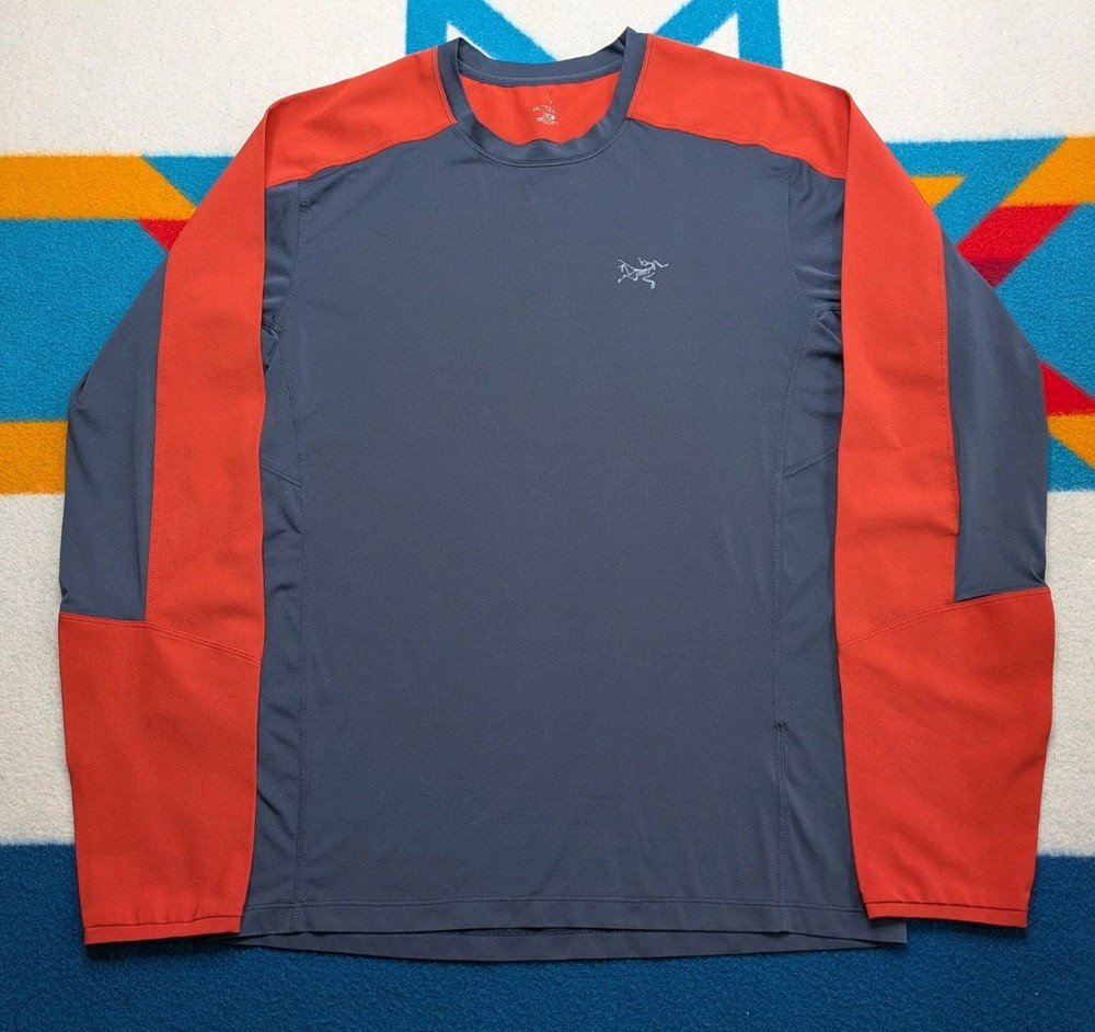 Arc'teryx Long Sleeve Baselayer Shirt Crewneck Pullover Grey Orange Medium