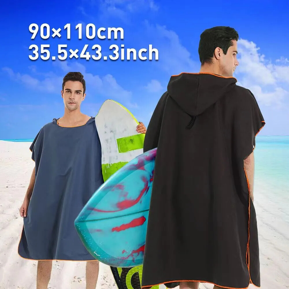 Quick-Dry Towel Hoodie Microfiber Beach Robe Changing Poncho Swim Towel Beach